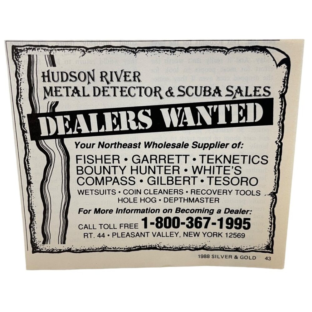 Hudson River Metal Detector Scuba Sales Print Ad Vintage 80s Pleasant Valley NY